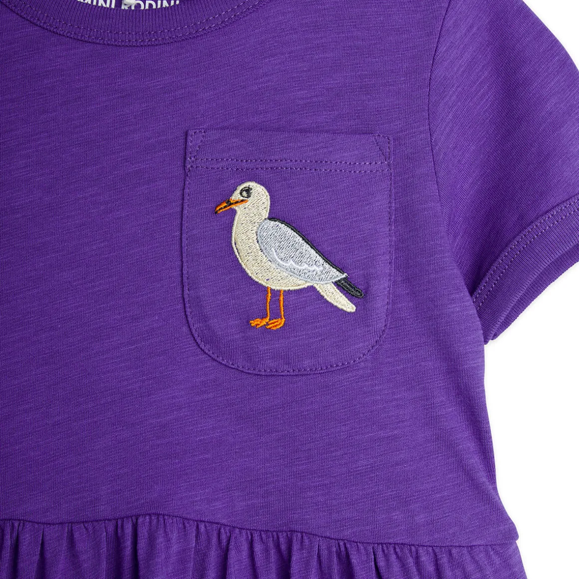 Seagull Embroidered Short Sleeve Dress by Mini Rodini