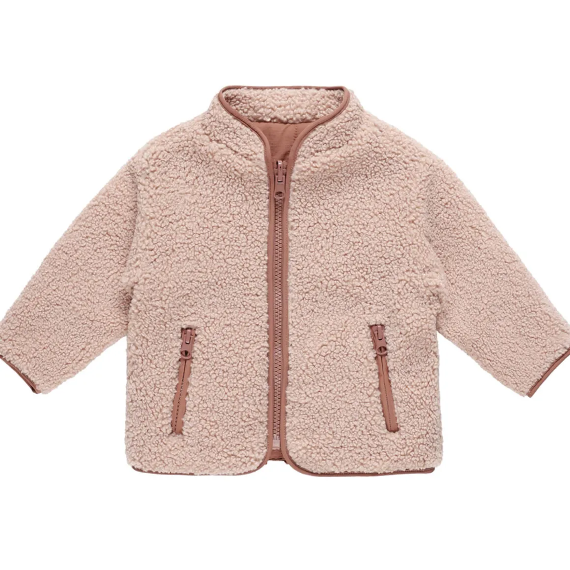 Shearling Zip Jacket in Blush by Quincy Mae