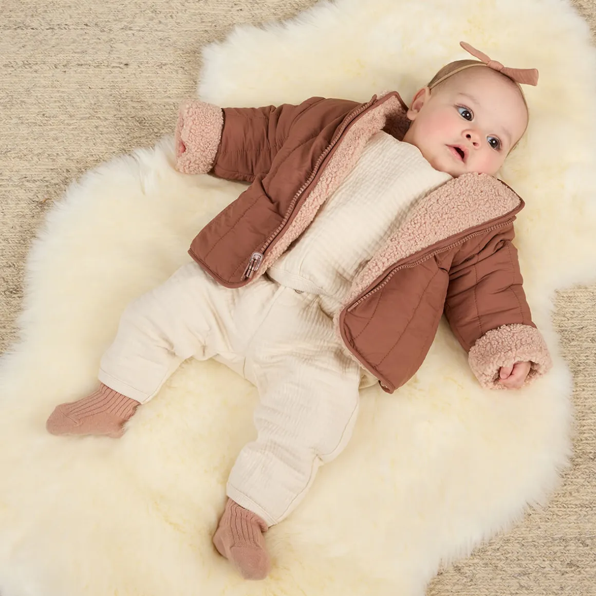 Shearling Zip Jacket in Blush by Quincy Mae