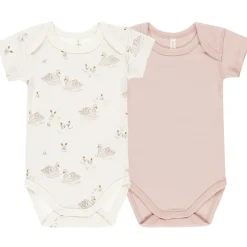 Short Sleeve Bodysuit (2 Pack) in Swans / Bubblegum by Quincy Mae