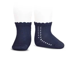 Side Openwork Cotton Ankle Socks in Marine by Cóndor - Last One In Stock - 6-12 Months
