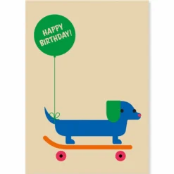 Skateboarding Sausage Dog Birthday Greetings Card by Dicky Bird