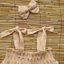 Skirt Dress With Hairclip in Petal Pink & Gold Flowers by Bonjour