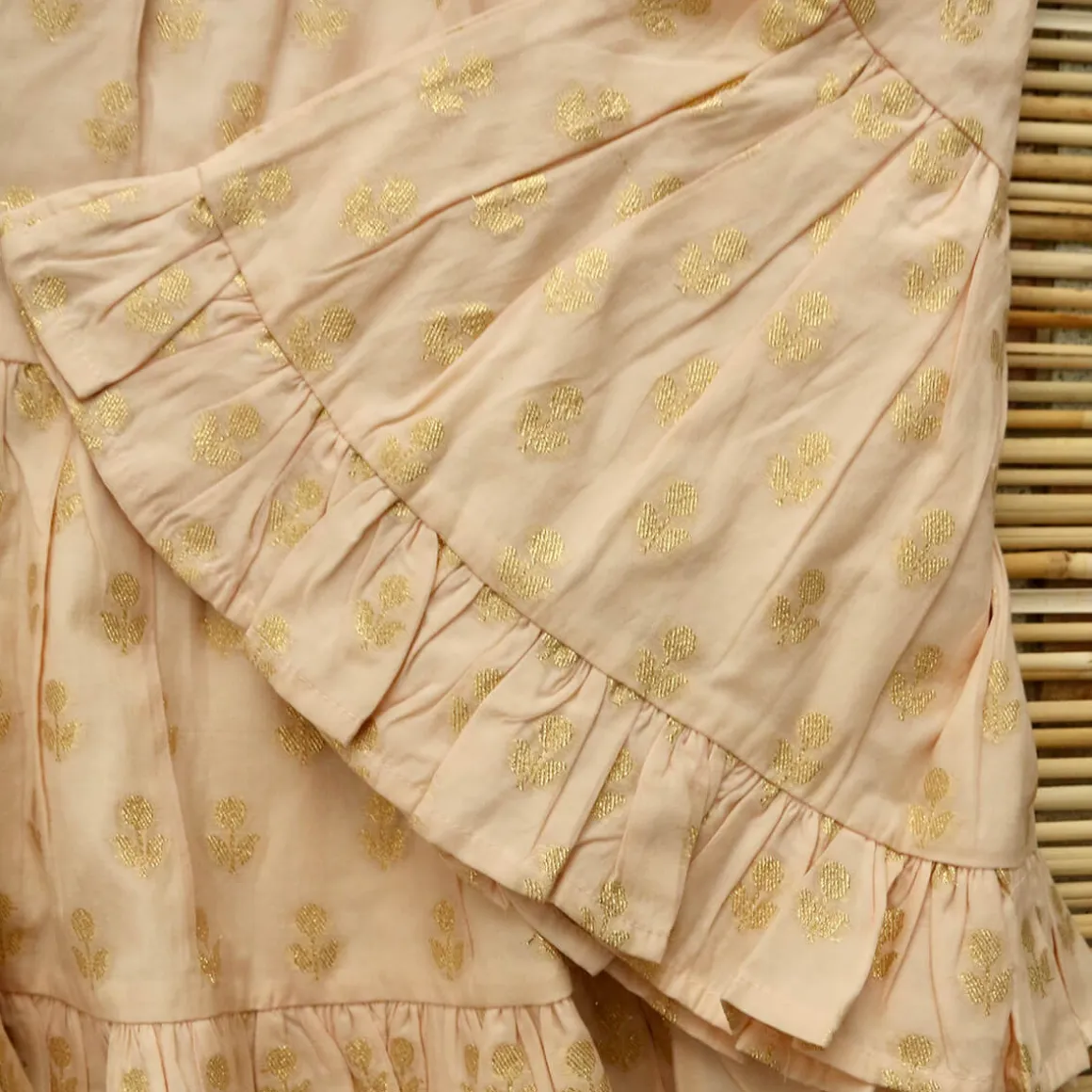Skirt Dress With Hairclip in Petal Pink & Gold Flowers by Bonjour