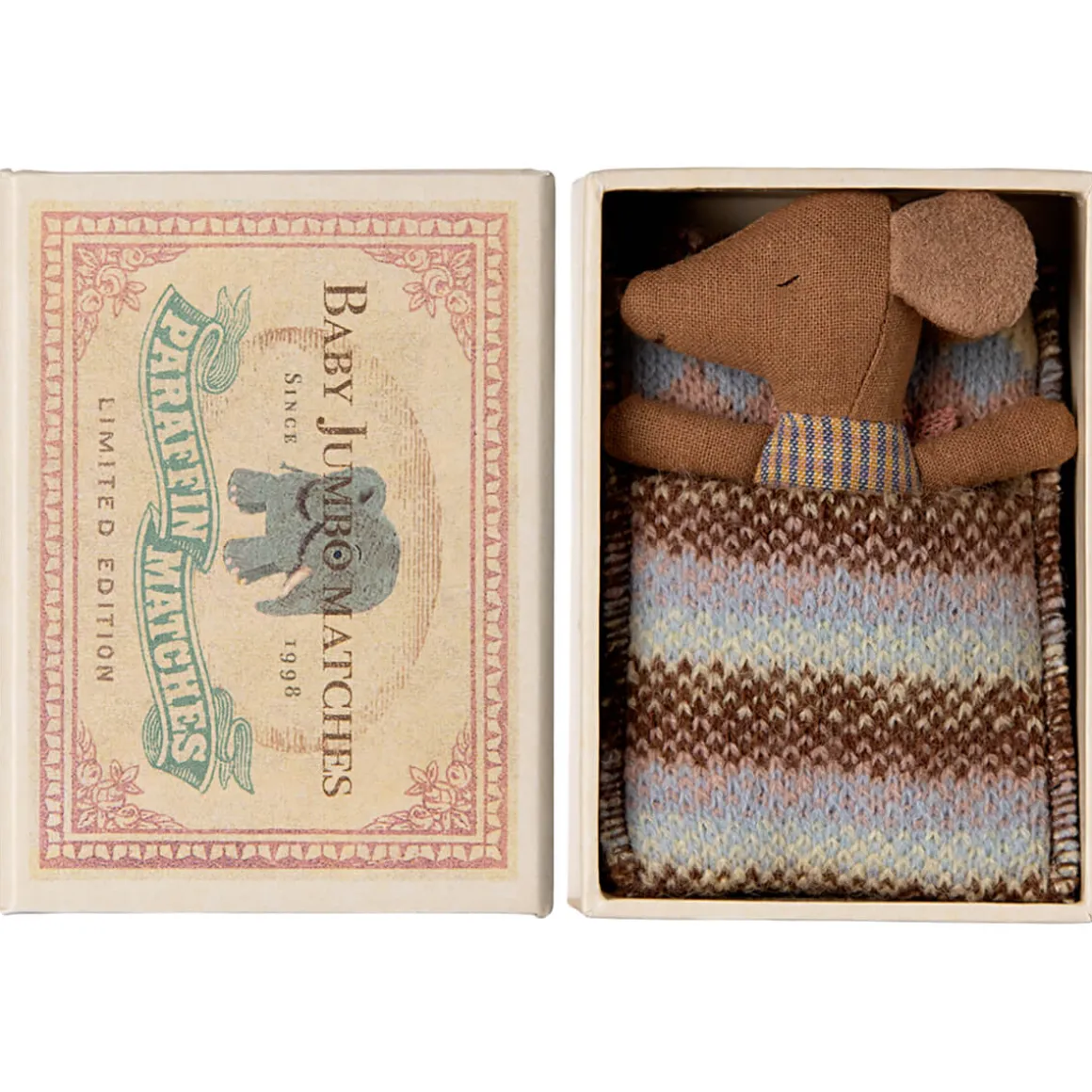 Sleepy / Wakey Baby Mouse In Matchbox in Rose by Maileg