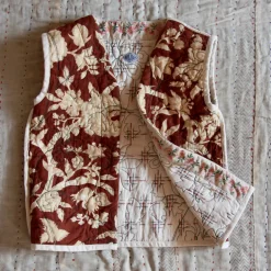 Sleeveless Jacket in Ikat / Autumnal Red Brown Flowers by Bonjour - Last Ones In Stock - 4-8 Years
