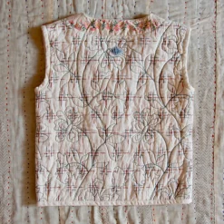 Sleeveless Jacket in Ikat / Autumnal Red Brown Flowers by Bonjour - Last Ones In Stock - 4-8 Years