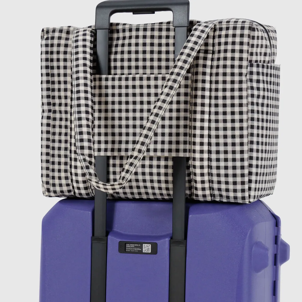 Small Cloud Carry-On Bag in Black and White Gingham by Baggu