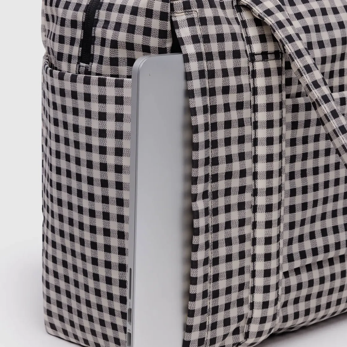 Small Cloud Carry-On Bag in Black and White Gingham by Baggu