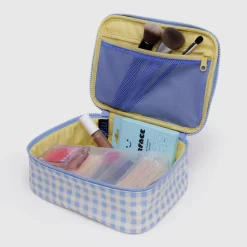 Small Cosmetic Case in Light Blue Gingham by Baggu