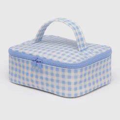 Small Cosmetic Case in Light Blue Gingham by Baggu