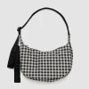 Small Nylon Crescent Bag in Black And White Gingham by Baggu