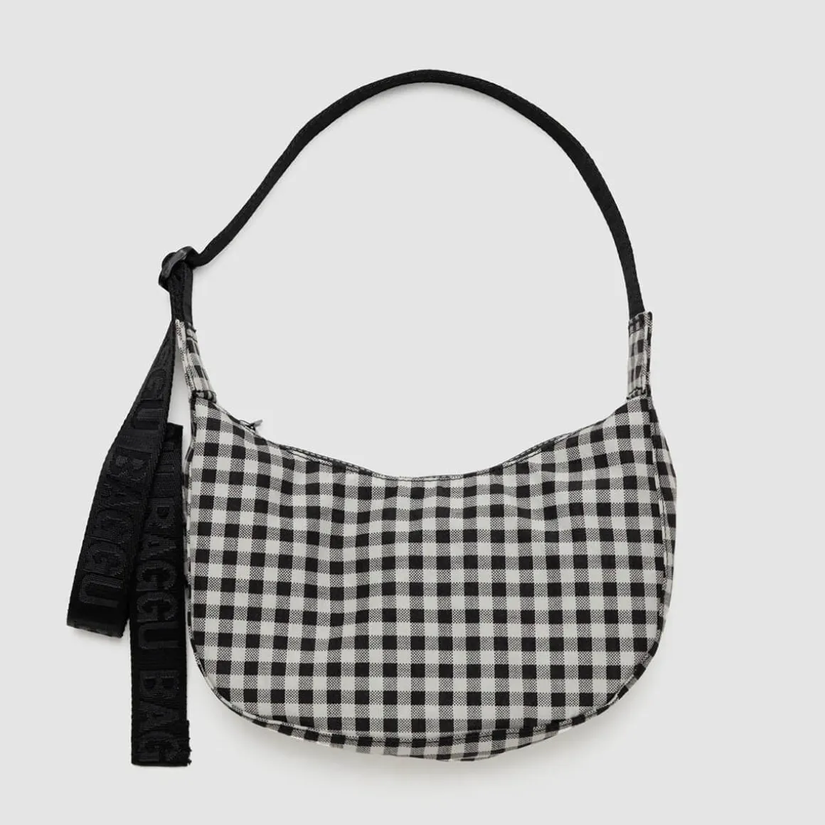 Small Nylon Crescent Bag in Black And White Gingham by Baggu
