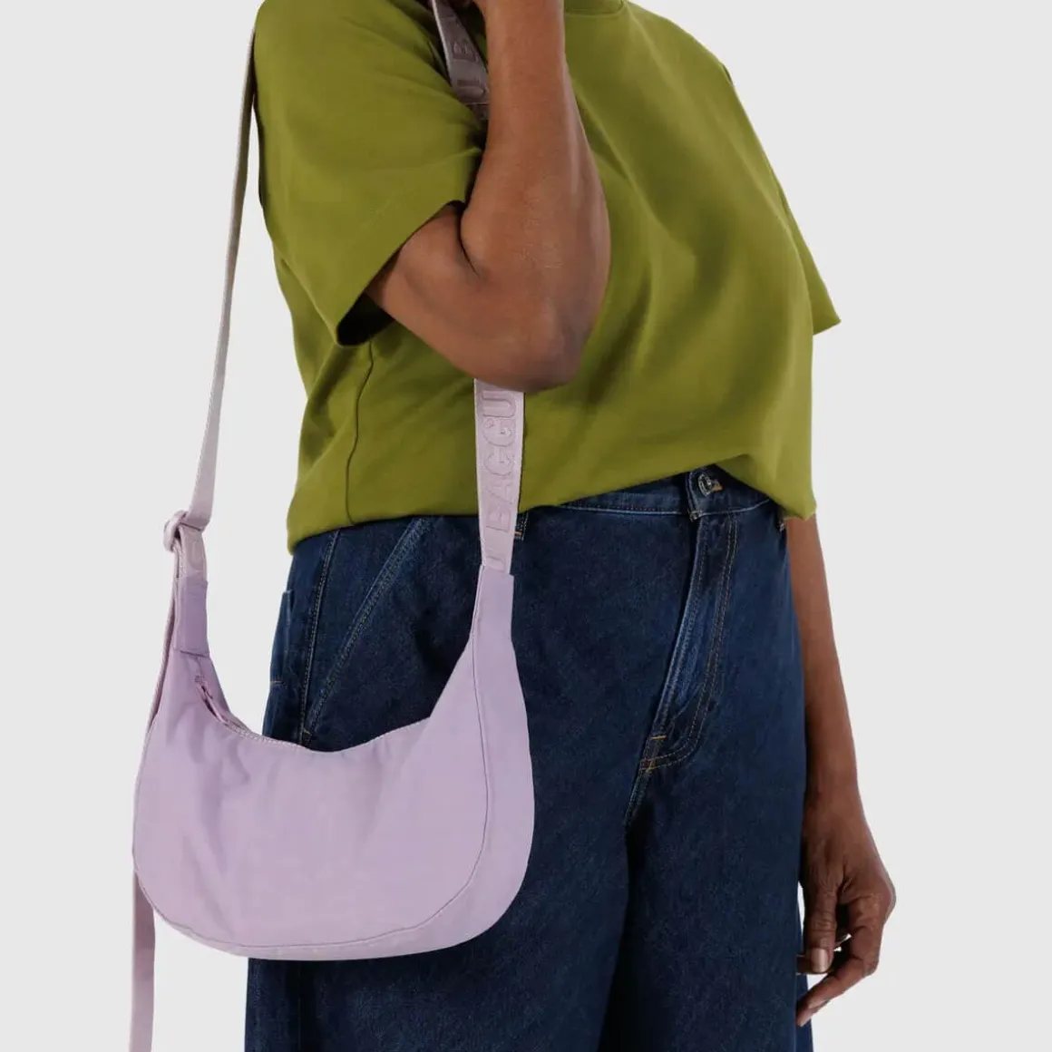 Small Nylon Crescent Bag in Dusty Pink by Baggu