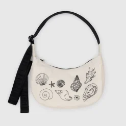 Small Nylon Crescent Bag in Embroidered Shells by Baggu