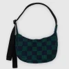 Small Nylon Crescent Bag in Navy Green Check by Baggu