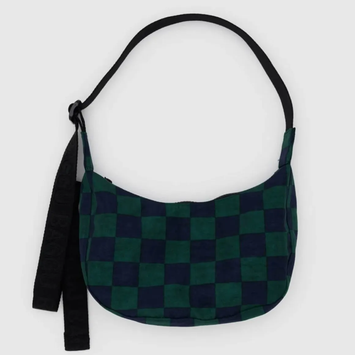 Small Nylon Crescent Bag in Navy Green Check by Baggu