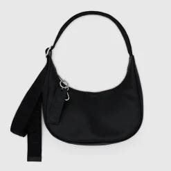Small Recycled Leather Crescent Bag in Black by Baggu
