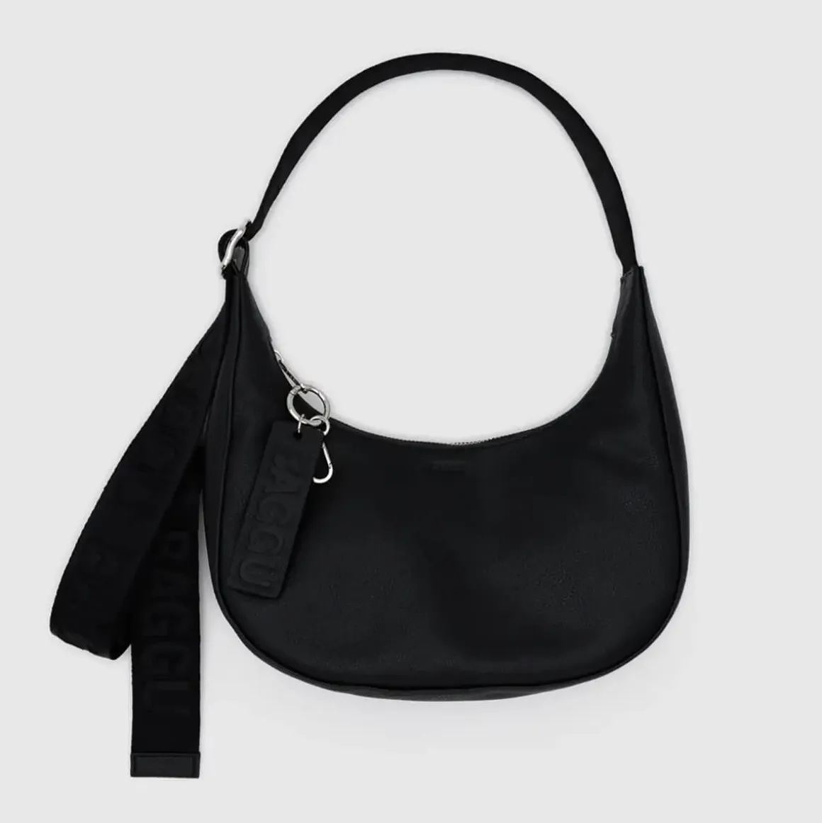 Small Recycled Leather Crescent Bag in Black by Baggu