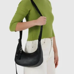 Small Recycled Leather Crescent Bag in Black by Baggu