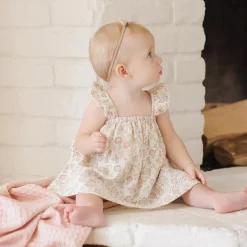 Smocked Jersey Dress in Pink Blossom by Quincy Mae