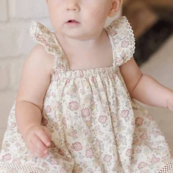 Smocked Jersey Dress in Pink Blossom by Quincy Mae
