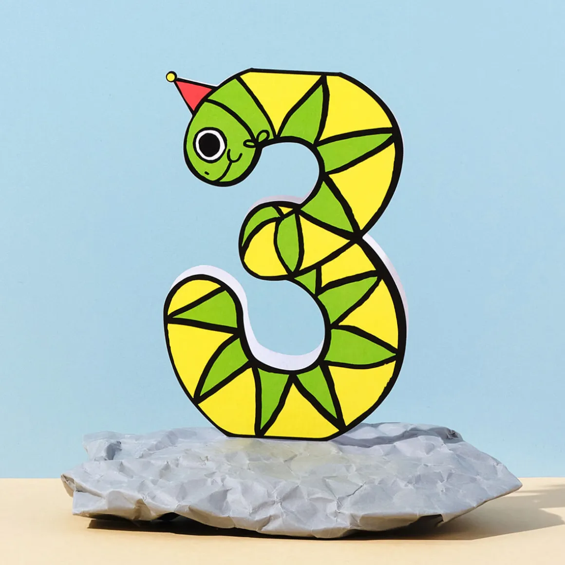 Snake 3rd Birthday Number Greetings Card by Alice Bowsher for Wrap