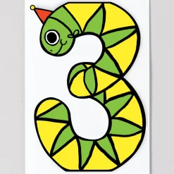 Snake 3rd Birthday Number Greetings Card by Alice Bowsher for Wrap