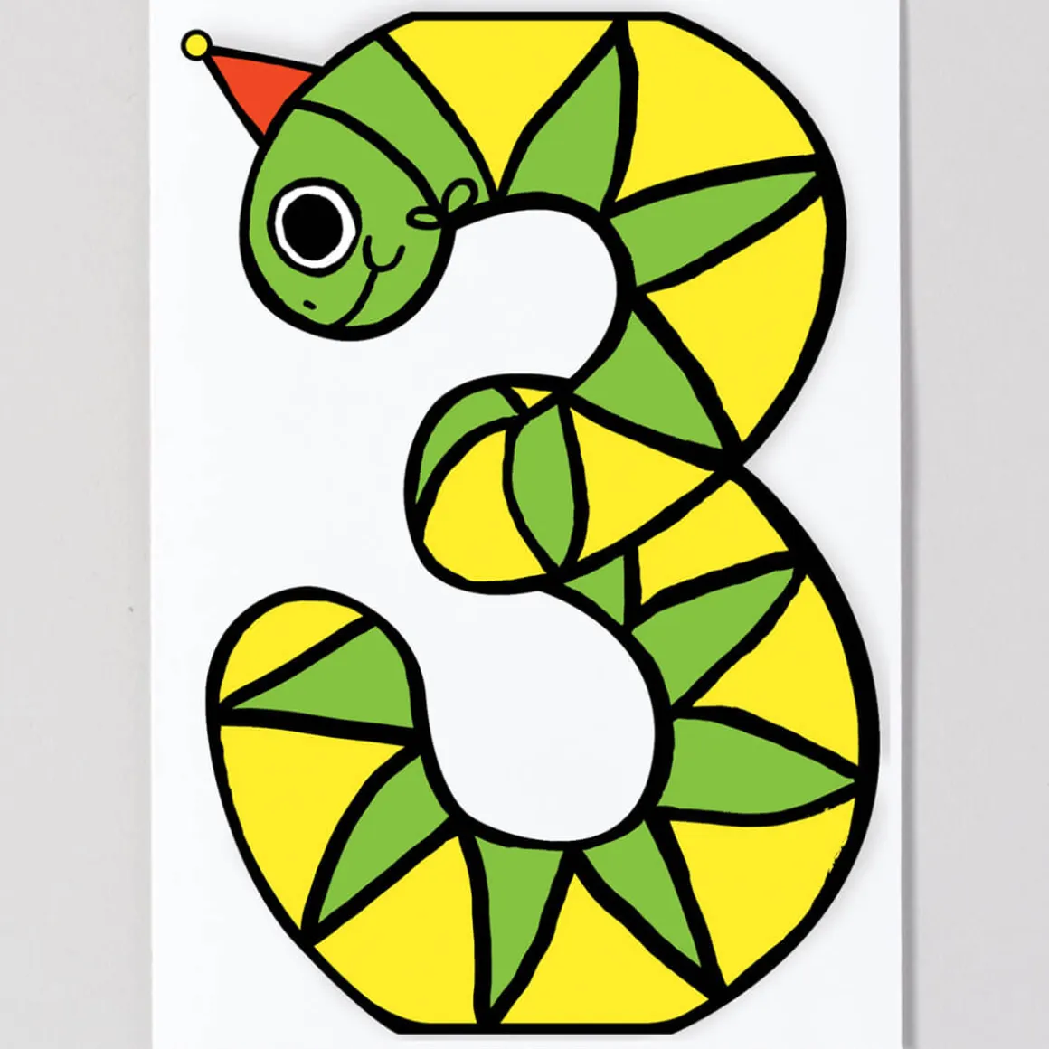 Snake 3rd Birthday Number Greetings Card by Alice Bowsher for Wrap