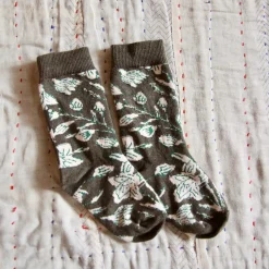 Socks in Khaki Green All Over Flowers by Bonjour - Last One In Stock - EUR 32-35