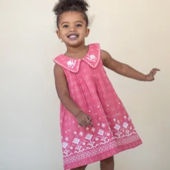 Sofia Dress in Coral Cross Stitch by Lali