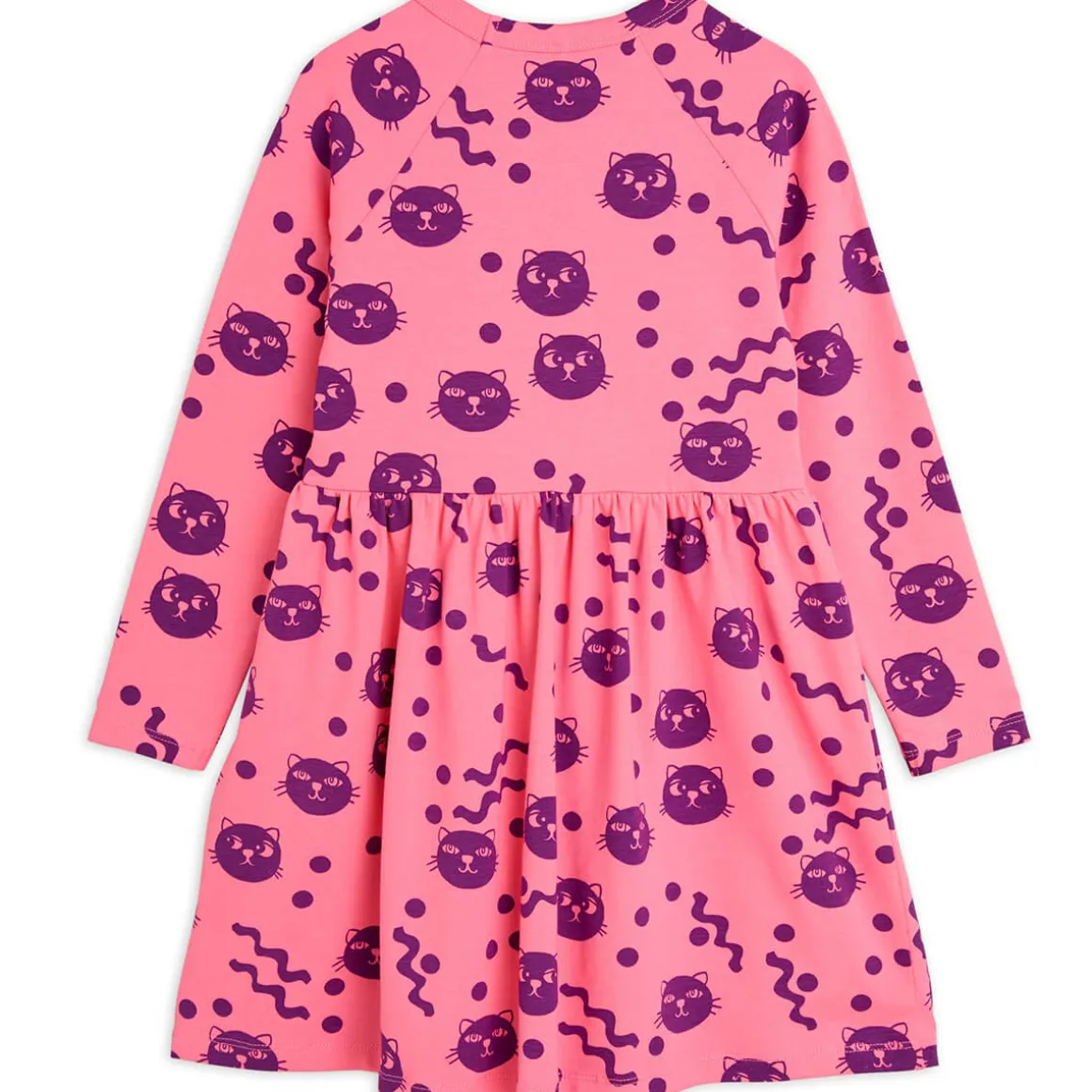 Squiggly Cats Long Sleeve Dress in Pink by Mini Rodini