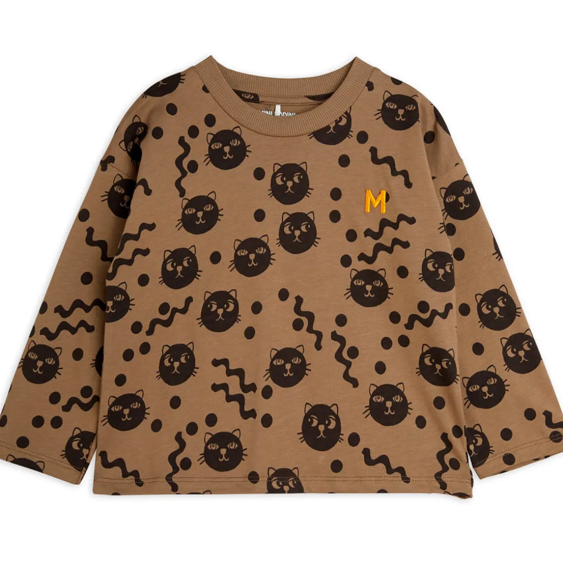 Squiggly Cats Long Sleeve T Shirt in Brown by Mini Rodini