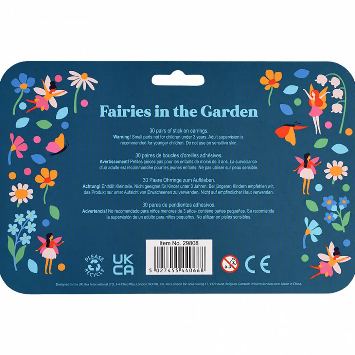 Stick on Earrings Fairies in The Garden (30 pairs) by Rex London