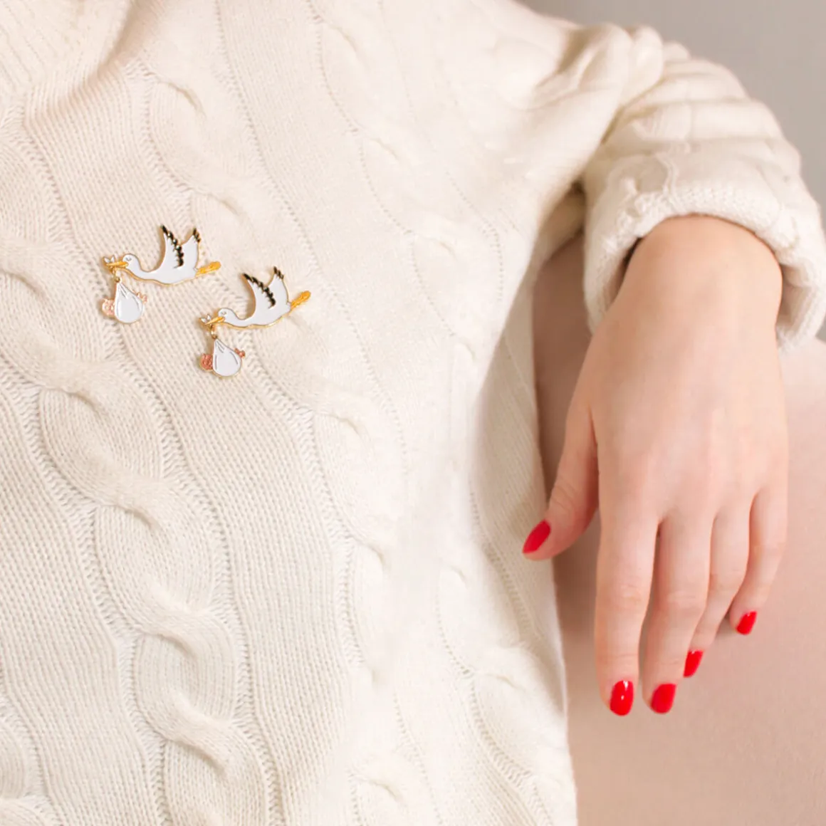 Stork Enamel Pin Badge in White by Coucou Suzette