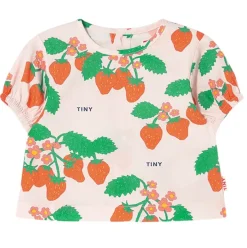 Strawberries Baby T Shirt in Pastel Pink by Tinycottons