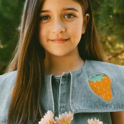 Strawberries Blouse in Light Blue Denim by Tinycottons