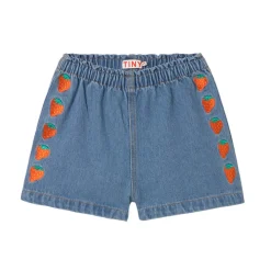 Strawberries Woven Shorts in Light Blue Denim by Tinycottons