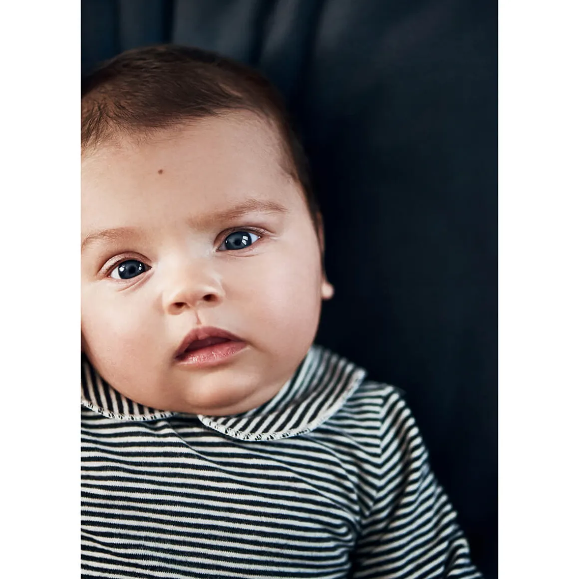 Striped Baby Bodysuit with Collar in Nearly Black by Gray Label - Last Ones In Stock - 0-12 Months