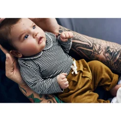 Striped Baby Bodysuit with Collar in Nearly Black by Gray Label - Last Ones In Stock - 0-12 Months