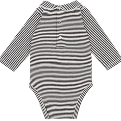 Striped Baby Bodysuit with Collar in Nearly Black by Gray Label - Last Ones In Stock - 0-12 Months