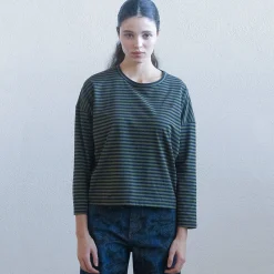 Striped Long Sleeve Tee in Khaki / Navy by The Tiny Big Sister