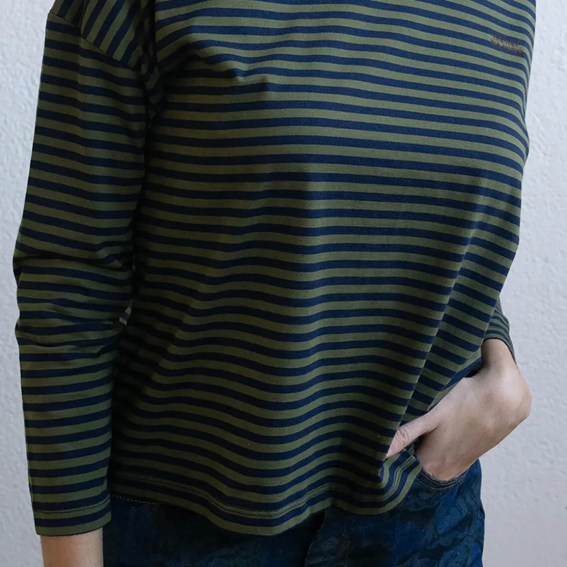 Striped Long Sleeve Tee in Khaki / Navy by The Tiny Big Sister
