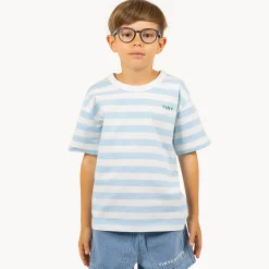 Stripes Tee in Dusty Blue/Off White by Tinycottons