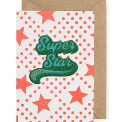 Super Star Iron On Patch Greetings Card by Petra Boase