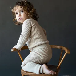 Sylfaen Skinny Rib Long Sleeve Top in Almond by Mabli - Last One In Stock - 6 Months