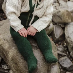 Teddy Warmy Footed Tights With Braces in Dark Forest Green by Silly Silas
