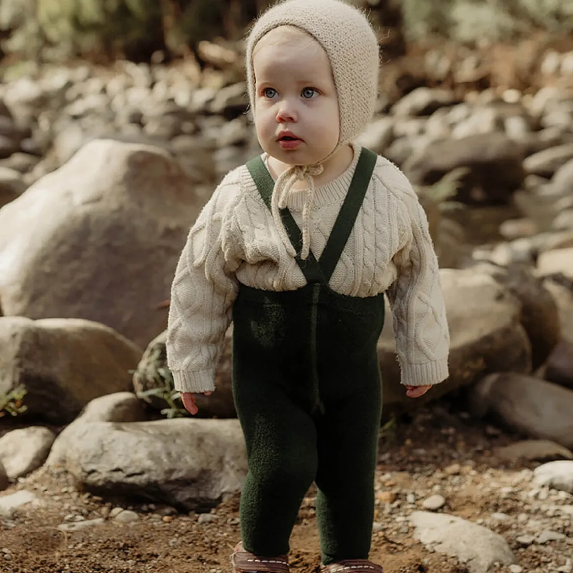 Teddy Warmy Footed Tights With Braces in Dark Forest Green by Silly Silas