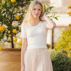 Teen Pointelle Tee in Ivory by Rylee & Cru