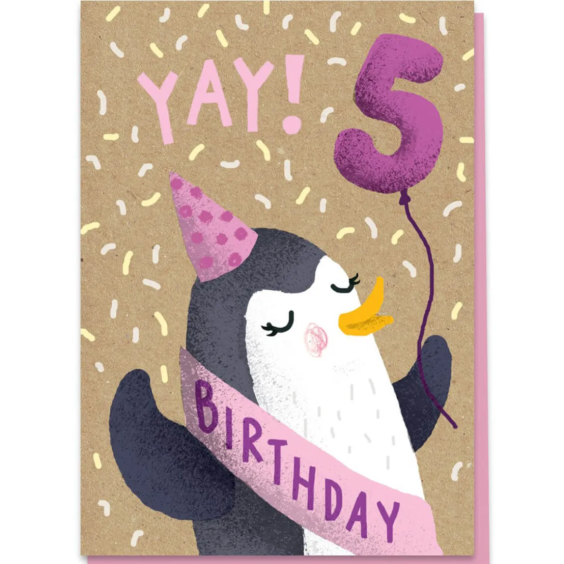 5th Birthday Penguin Greetings Card by Stormy Knight